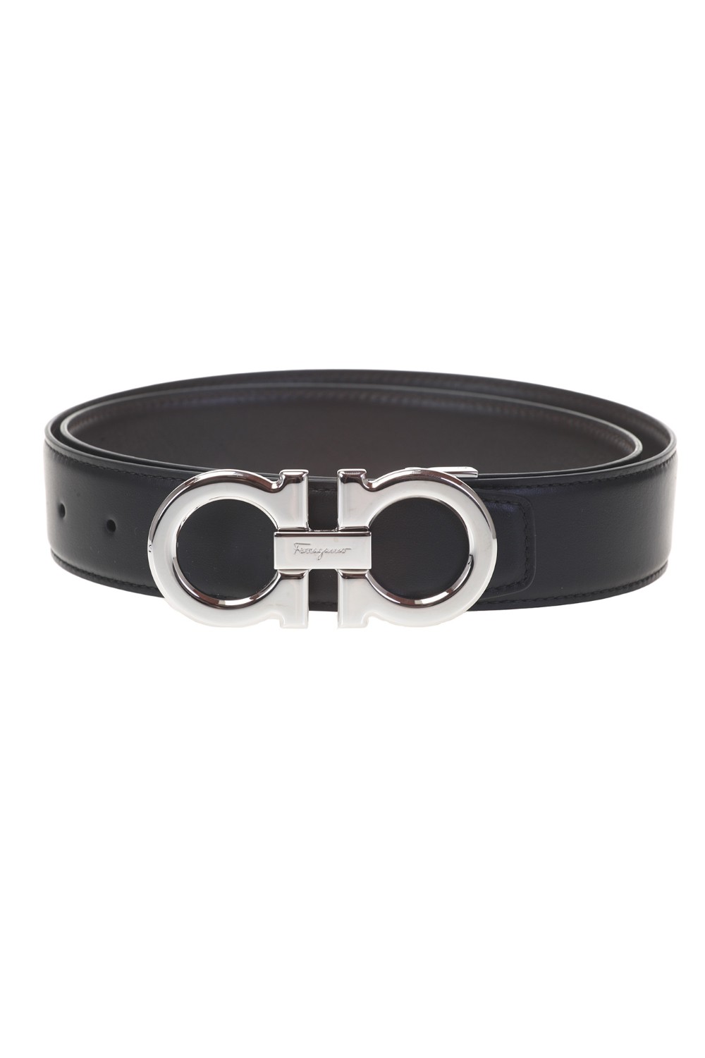 shop SALVATORE FERRAGAMO  Cintura: Salvatore Ferragamo cintura reversibile e regolabile Gancini.
Reversibile con finiture e colori a contrasto sui due lati.
Fibbia metallica con finish rutenio lucido.
Per ottenere la vestibilità desiderata, tagliare l'asta della cintura o aggiungere i fori necessari.
Altezza 3,5 cm.
Composizione: 100% pelle di vitello.
Fabbricato in Italia.. 679710 DOUBLE-014686671NERO/MARRONE number 2633715